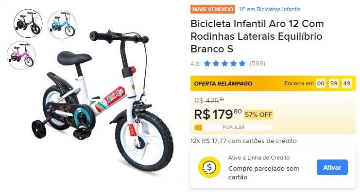 Oferta Bicicleta Infantil a venda Melhor preço Frete Grátis