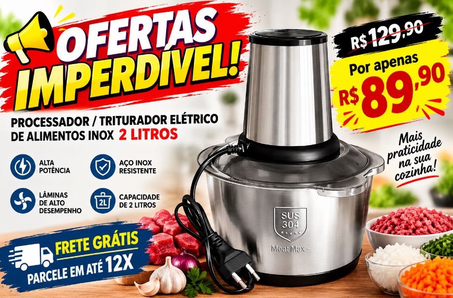 MEGA OFERTA ! PROCESSADOR TRITURADOR ELÉTRICO INOX 2 LITROS